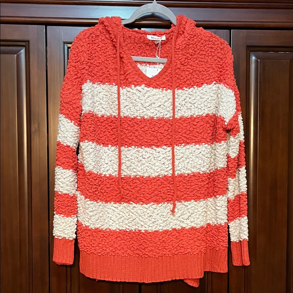 Miracle Striped Hooded Sweater in coral